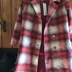 New! Rare Mink Pink plaid wool trench coat
